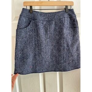 Express Tweed Mini Skirt with Pockets Blue‎ Textured Casual Career Fall Normcore